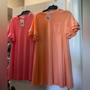 Lot of 2 Boutique casual summer jersey dress short bell sleeves-  NWT NEW W…